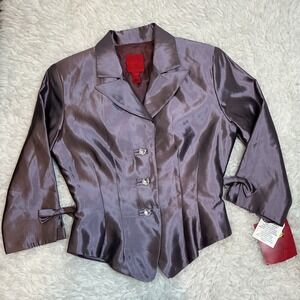 JS Collections Women's Metallic Mauve Blazer Jacket Bow Sleeve Sparkle Buttons 8